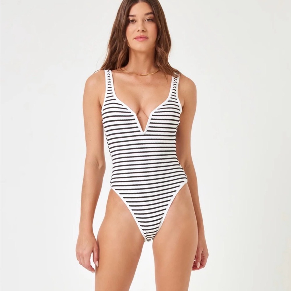 SOLD OUT L Space Coco Sail Away Stripe V-Neck Plunge One Piece Swimsuit